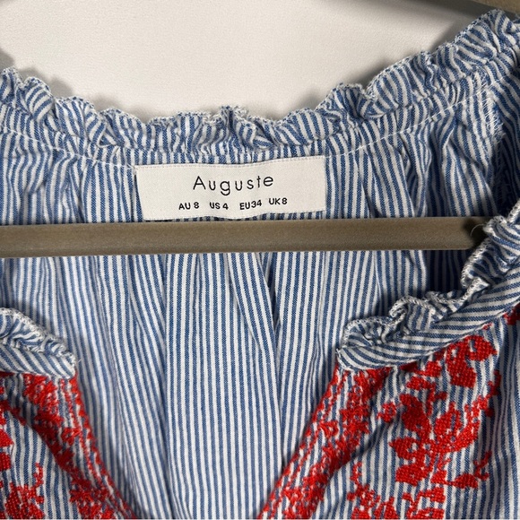 Auguste Cotton Striped Embroidered Boho Peasant Blouse Festival Top Size Small - Picture 8 of 11
